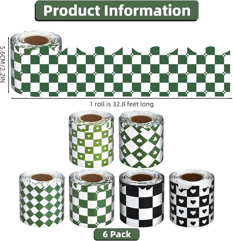 DASTTUIS 6 Rolls 196.8 Ft Checkered Bulletin Board Border Set - Retro Buffalo Plaid Theme Trim - Perfect for Birthday, Classroom, Office & Back-to-School Decorations - Teacher Decor - Image 2
